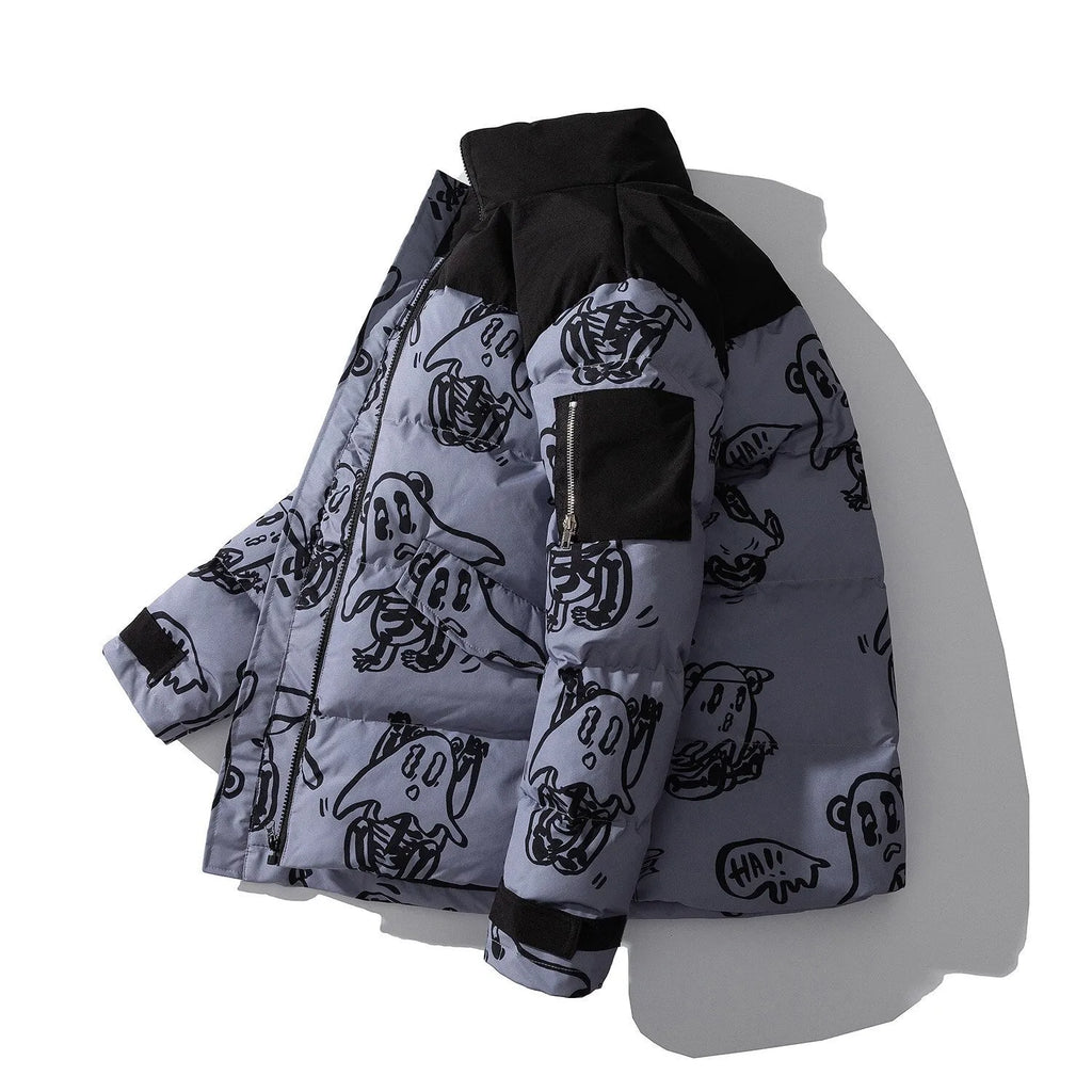 Korean style loose bread clothes winter men hooded jacket in beige or blue, thick polyester fill, sizes M to 4XL