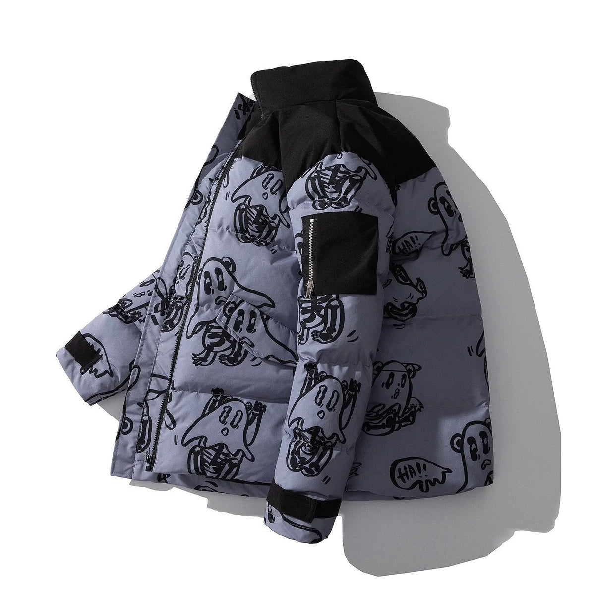 Korean style loose bread clothes winter men hooded jacket in beige or blue, thick polyester fill, sizes M to 4XL