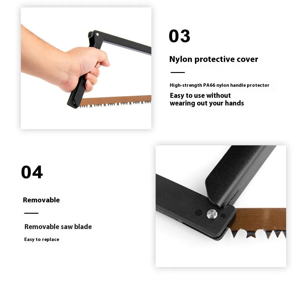 Black outdoor folding saw with aluminium and PA66 nylon handle and No. 65 Gao Meng hacksaw blade