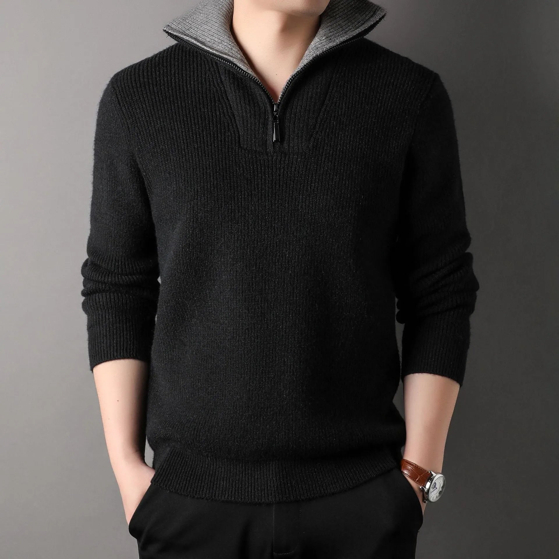 Twisted jacquard lapel sweater cardigan for men loose fit thickening long sleeve autumn leisure wear