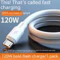 120W fast charging cable 6A bold white PVC with Lightning Micro USB Type-C options