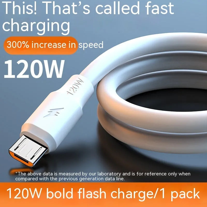 120W fast charging cable 6A bold white PVC with Lightning Micro USB Type-C options