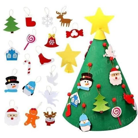 Felt Christmas tree three-dimensional craft set 50x60cm with felt ball ornaments on a white background