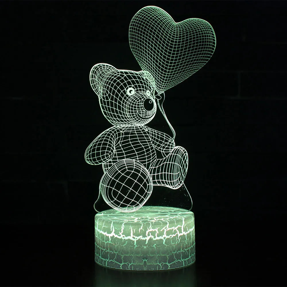 3D cute bear creative night light with colourful acrylic shade and LED source, shown as a shaped night light for home or hotel use.