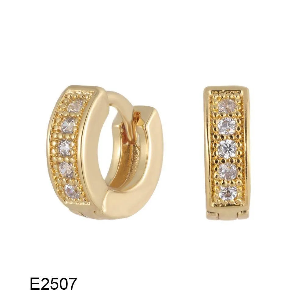Gold plated heart shape ear clip earrings with crystal accents on white background