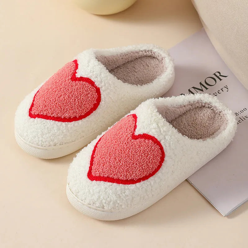 Women's plush cartoon love style home slippers with non-slip PVC sole in Big Love design