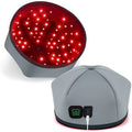 Red light hair growth cap with 120 LEDs in black colour on head model for scalp care