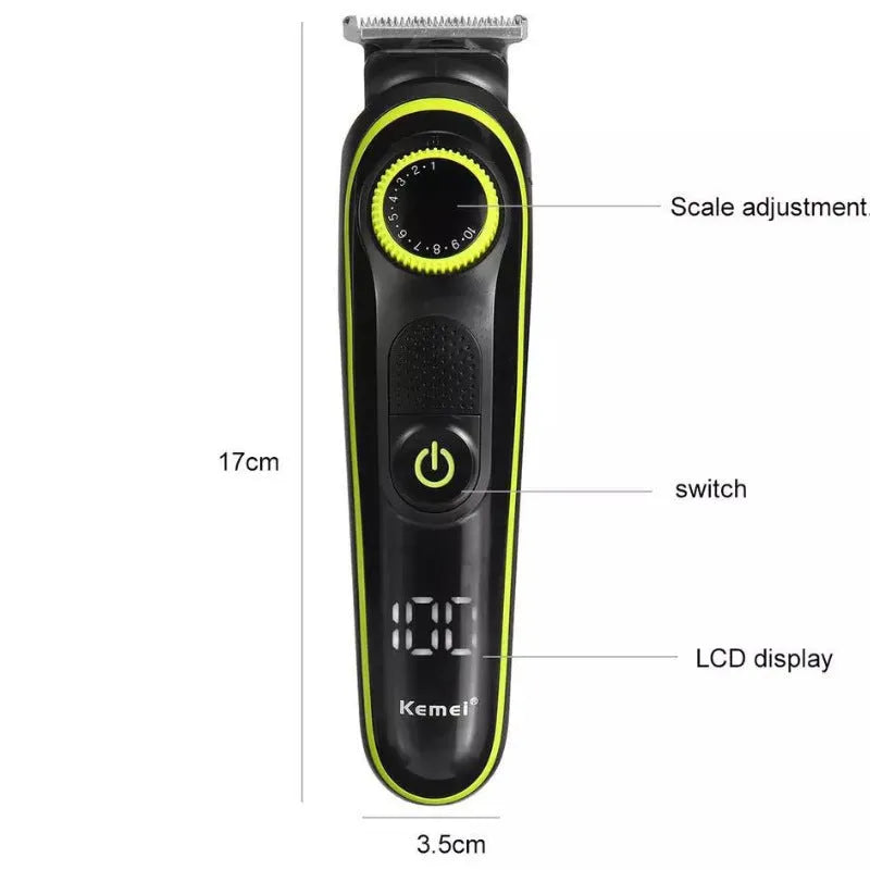 Black rechargeable electric hair clipper set with USB charging cable and cleaning brush