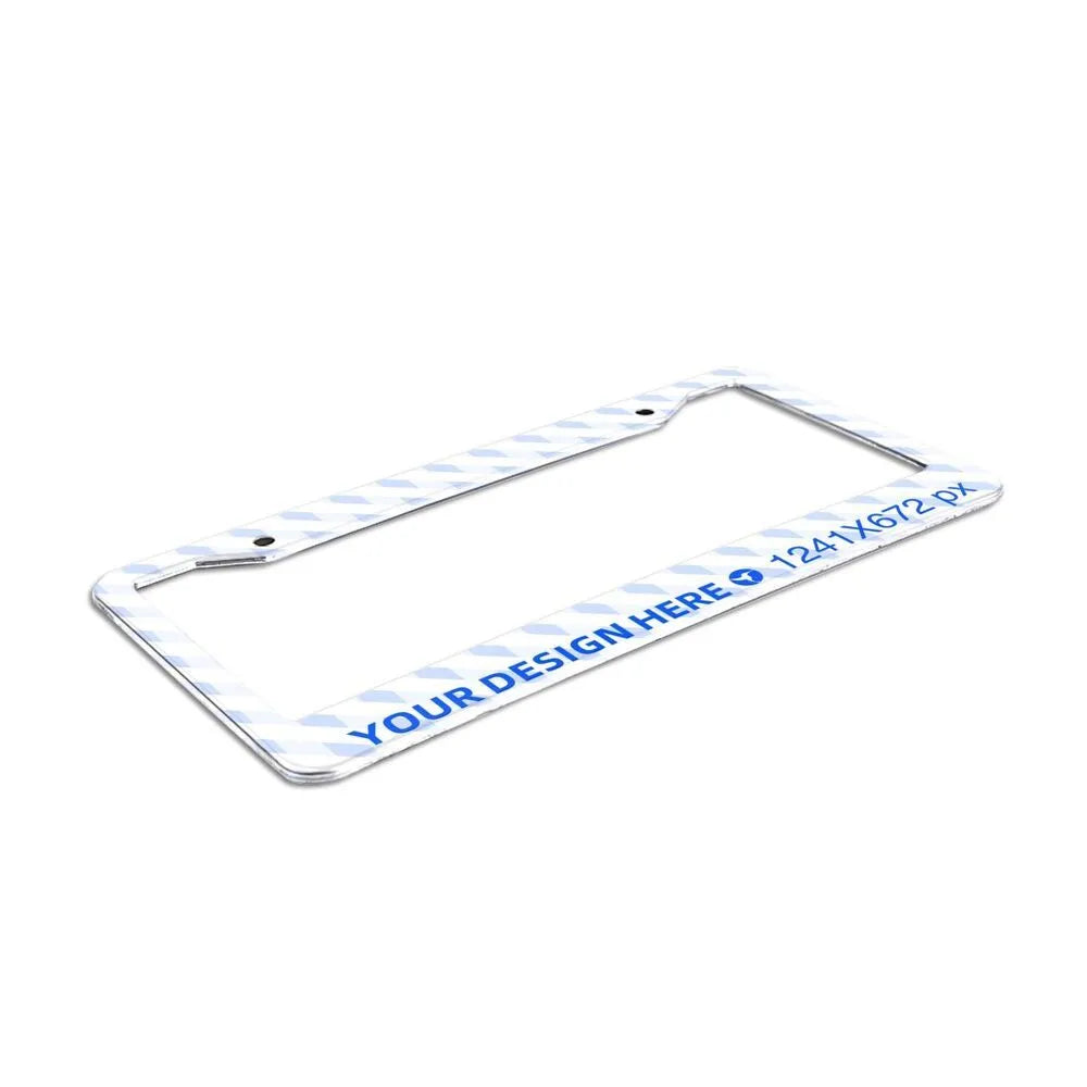 Aluminium license plate frame with round holes for front and rear car plates, lightweight and customisable