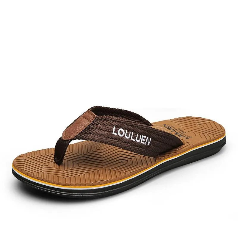 Men's open-toe flip flops with EVA upper and PVC sole in black, khaki or Matcha Green, sizes 40-45