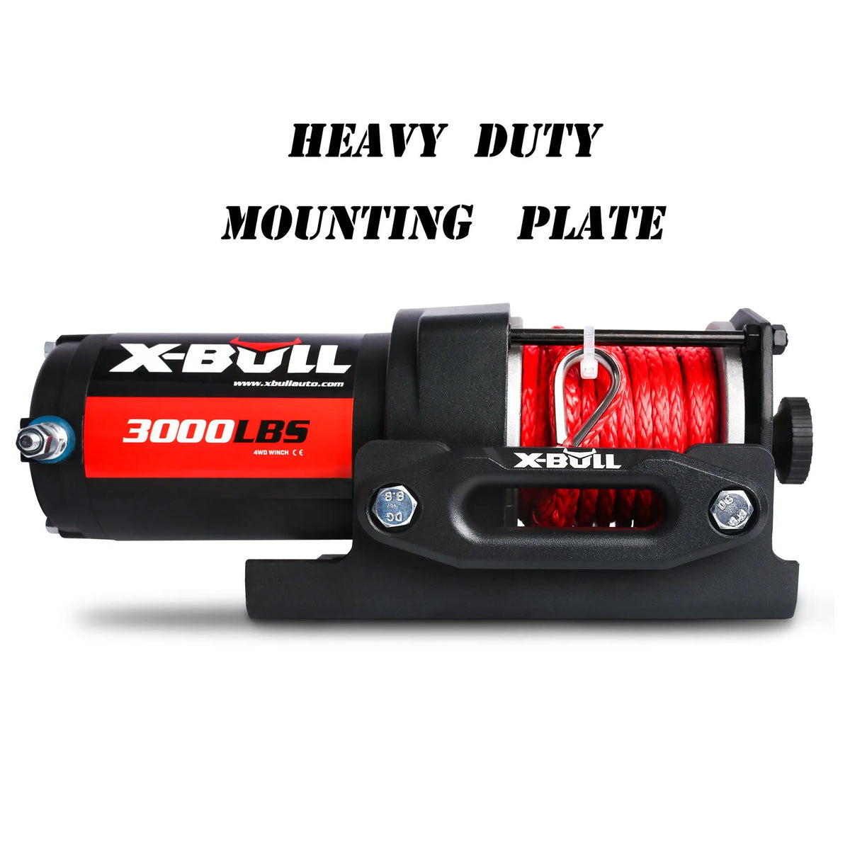 3000 pound electric winch with nylon rope, black, for off-road vehicle recovery, with mounting plate and remote controls