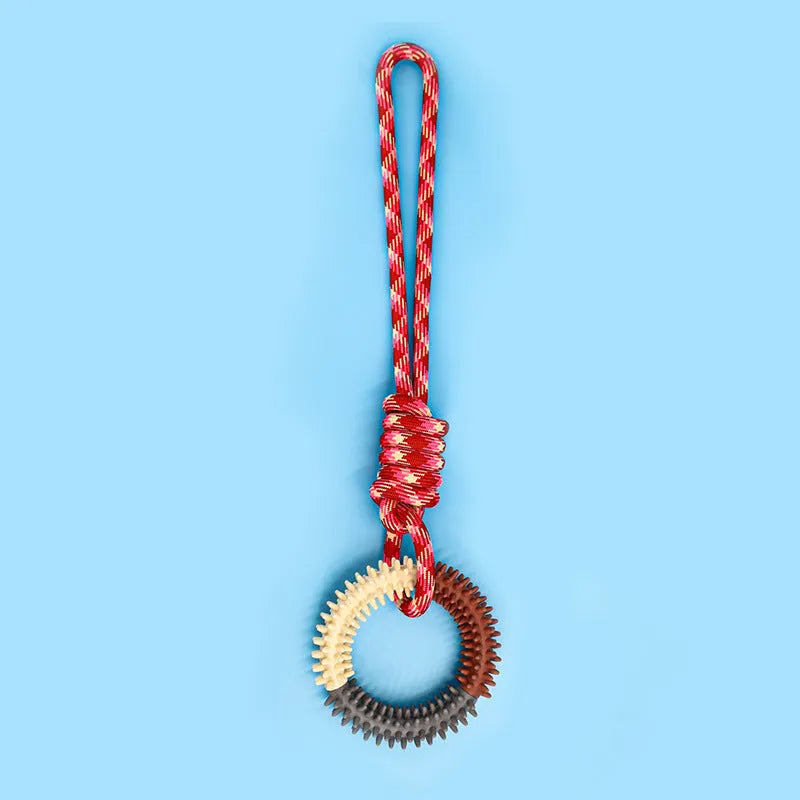43cm blue braided rope dog toy with knots for teething and interactive play