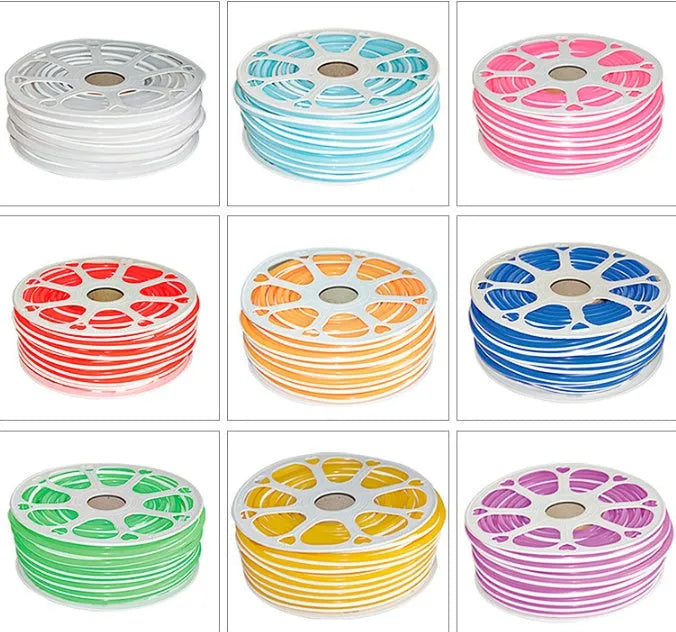 Flexible silicone neon light band showing 8mm width and available in nine different colours