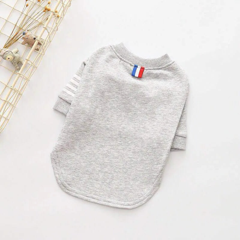 Soft fleece dog sweater in blue with adjustable fit for small to large dogs