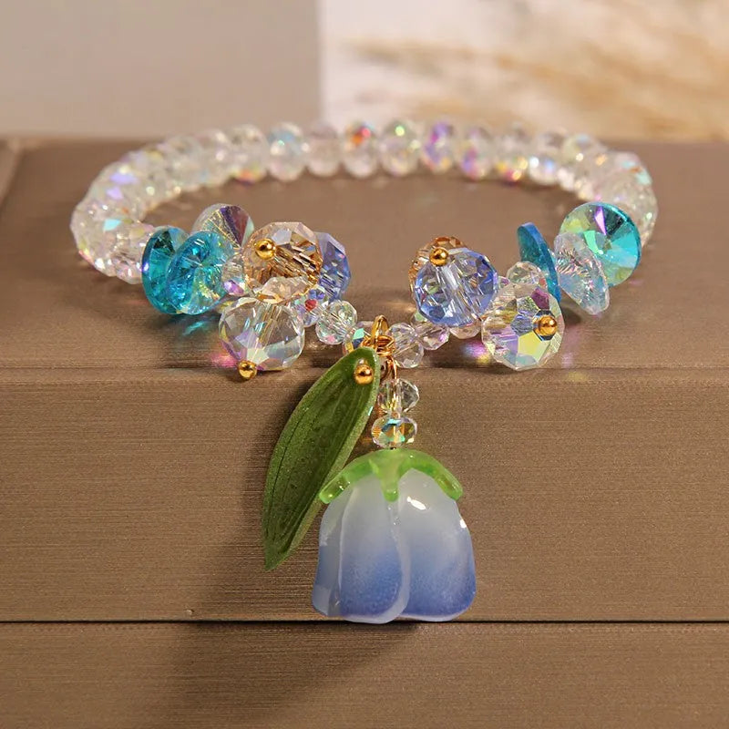 Lily Crystal Bracelet in pink artificial crystal with Japan South Korea style design