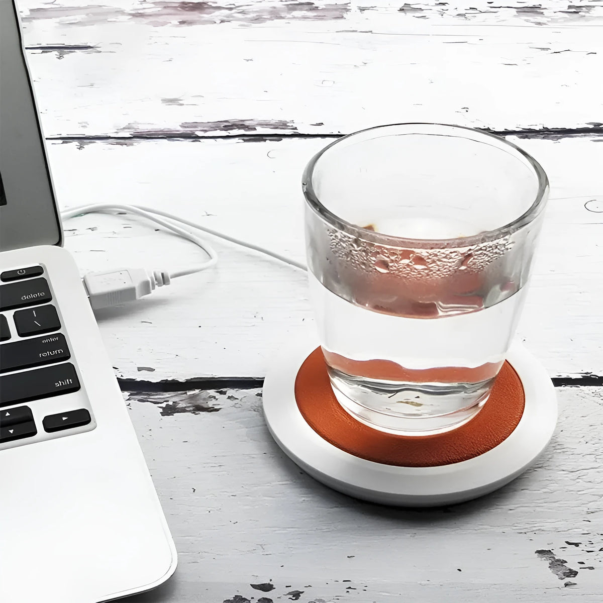 High temperature USB heated coaster in black, blue, and orange colour options