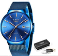 Men's stainless steel analogue watch with a 40mm black dial on a metal strap