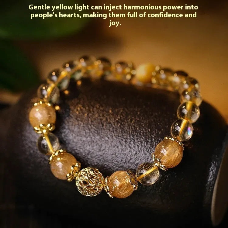 Retro artificial crystal lucky bracelet for women in yellow gold or amethyst gold electroplated finish.