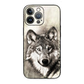 Animal glass phone case for iPhone with painted tiger, owl, or lion design and black back cover