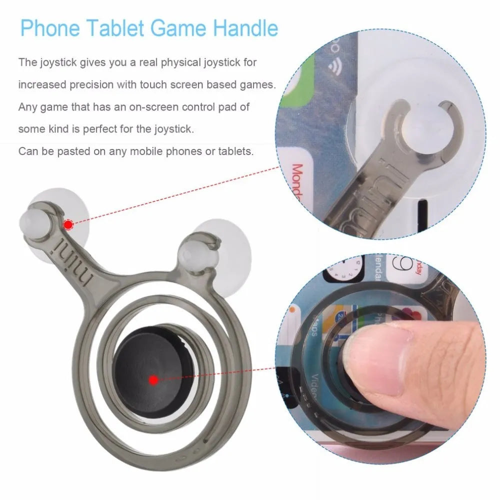 Pair of clear smartphone gaming joysticks with coloured accents on mobile phone screen