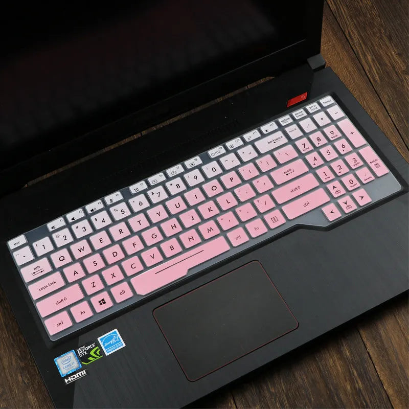 ASUS Flight laptop keyboard protective film cover in multiple colour options showing translucent and gradient designs