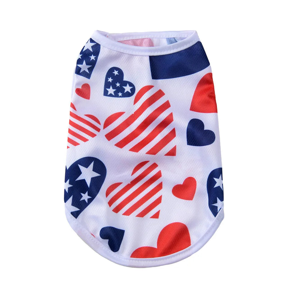 Independence Day pet vest in thin breathable polyester, sizes XS to XL, USA star and stripe prints