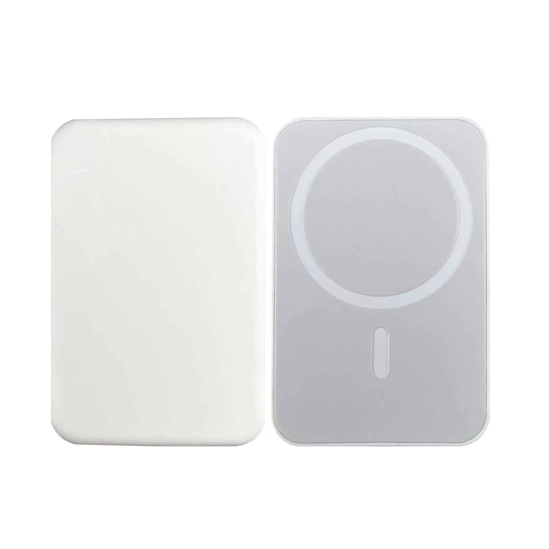 White magnetic wireless charger power bank with 5000mAh capacity and compact dimensions