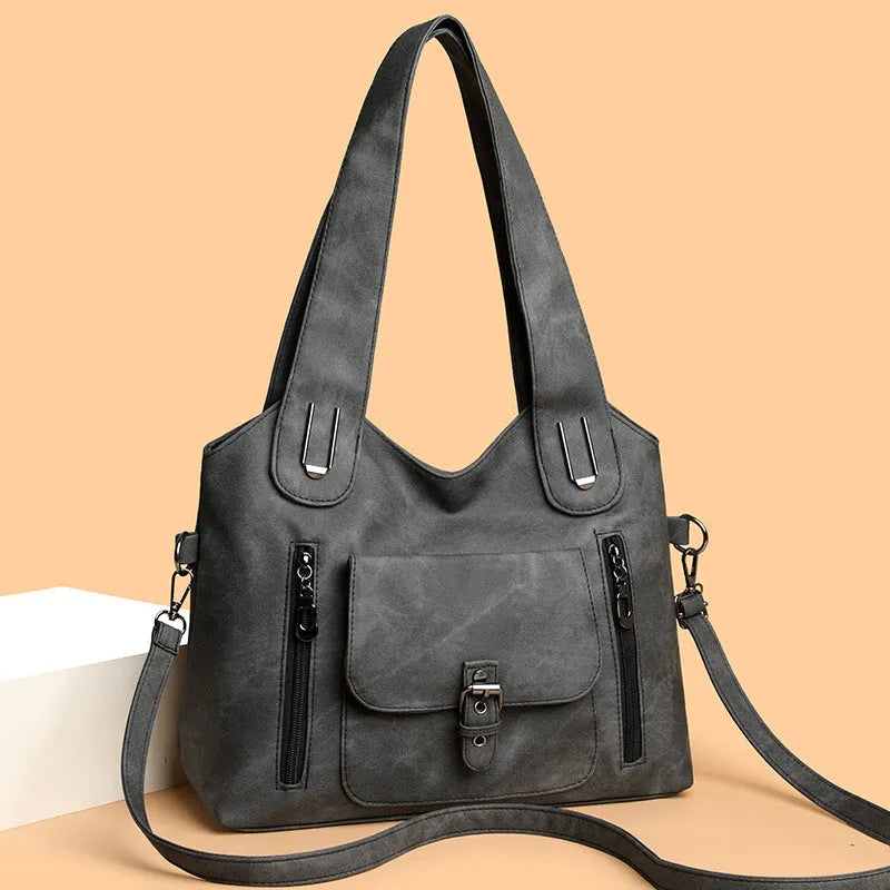 Large capacity PU crossbody bag with horizontal square shape, flap pocket and single strap in light gray