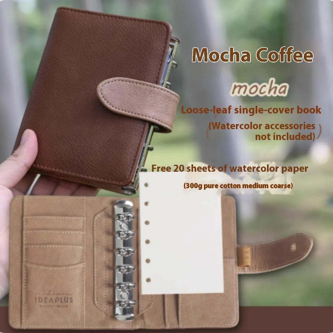 A7 loose-leaf watercolour notebook in one of five colour options: Avocado Green, Hazelnut Brown, Mango Pudding, Mocha Coffee, or Rainforest Green.