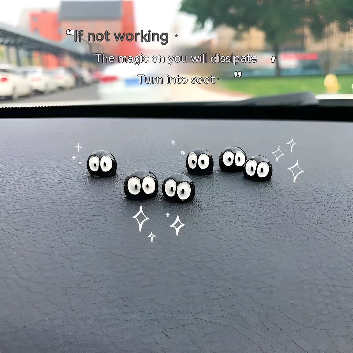 Small black cartoon coal resin decoration for car interior, approx 1cm, with traceless tape.