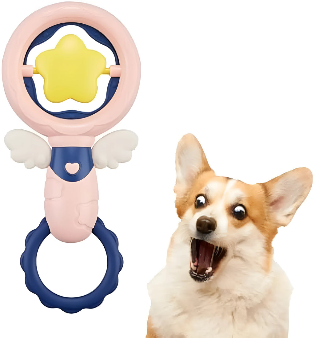 Pink interactive dog chew toy set for large breeds with dental cleaning ridges and squeaker