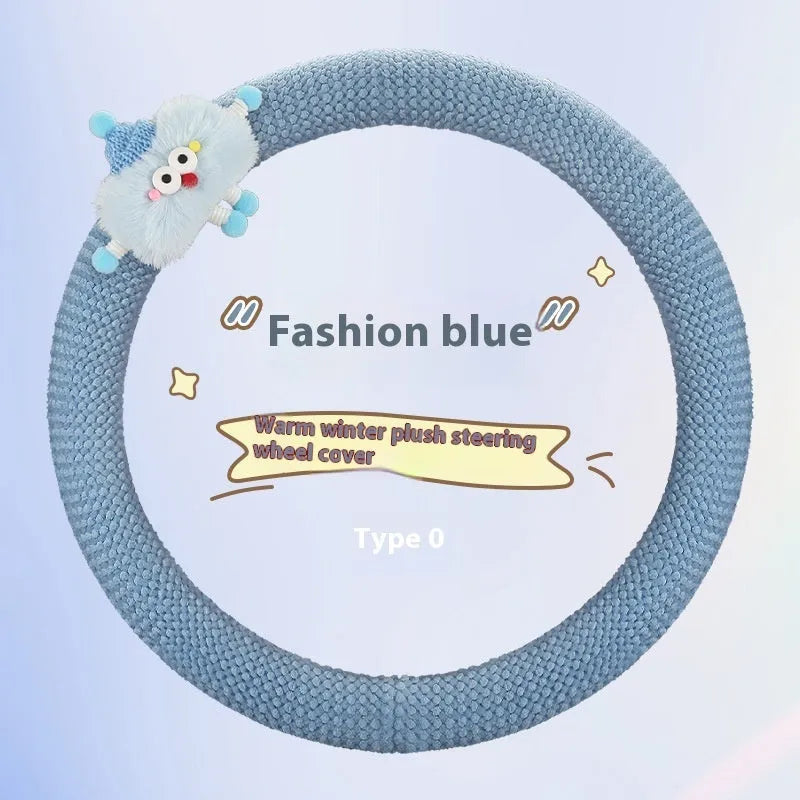 Car plush polo cartoon steering wheel cover in soft short plush material with 38cm diameter in multiple colour options