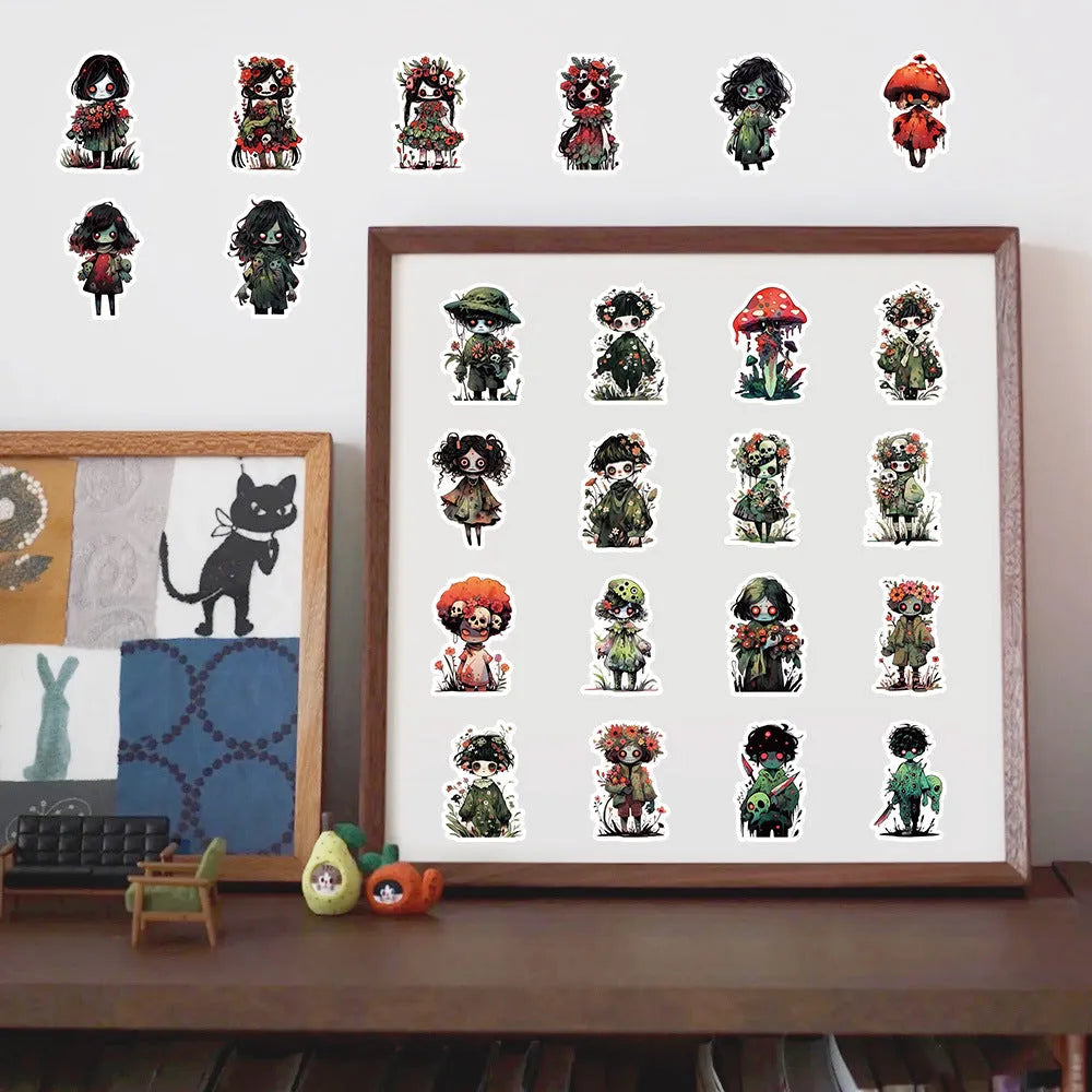 Little zombie stickers horror scarecrow waterproof decals 60 sheets 3-8 cm zombie fungus invasion