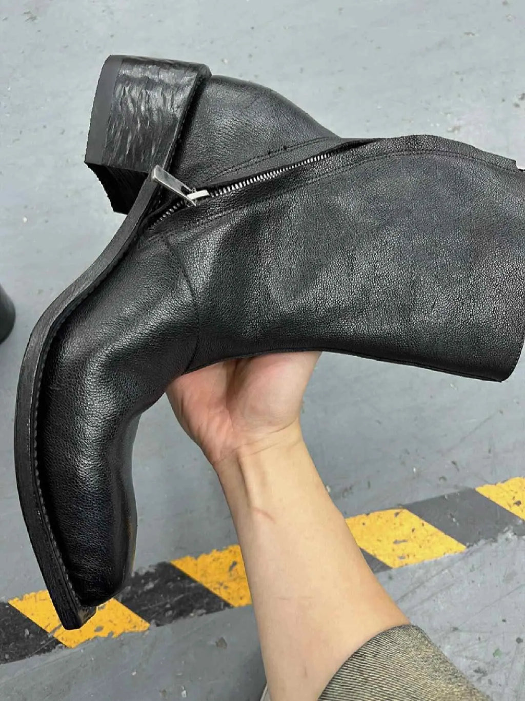 British Wizard retro spiral zipper Martin boots in black with pointed toe and mid-calf shaft
