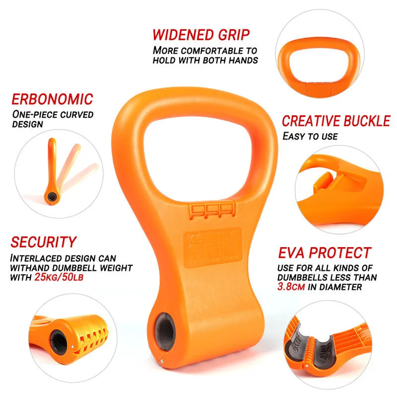 Adjustable kettlebell handle dumbbell converter clip in Photo Colour, ABS and EVA fitness accessory.