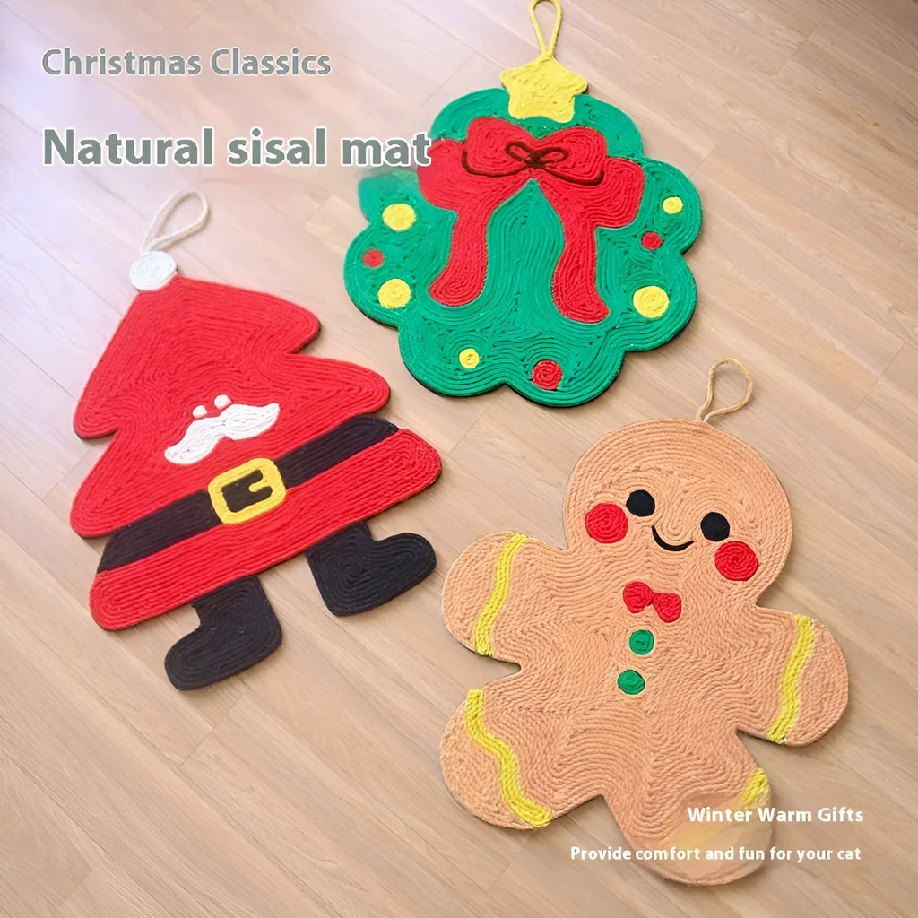 Christmas sisal mat cat scratch board in Santa tree design made from hemp rope