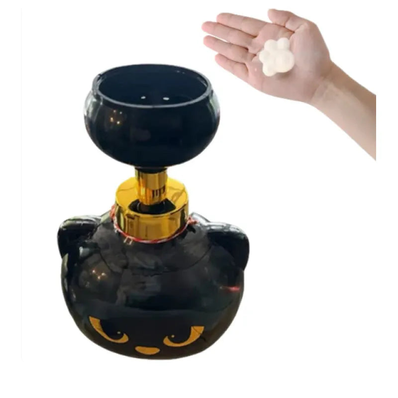 Black cartoon cat-shaped plastic foam soap dispenser with dimensions 10x10x18cm