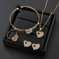 Gold electroplated alloy jewellery set with earrings, pendant, and bracelet featuring love, water drop, or bell patterns