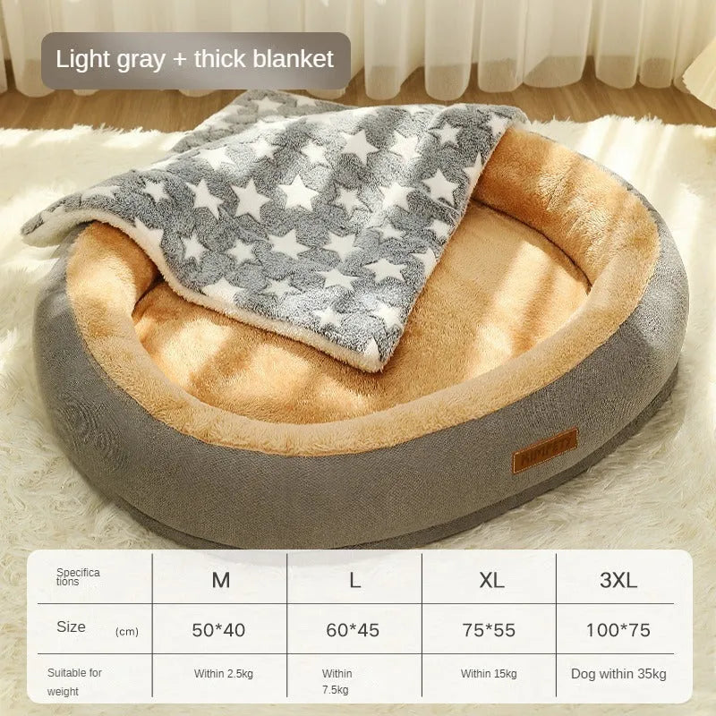 Removable washable cotton dog and cat bed in light grey with removable cover and soft padding