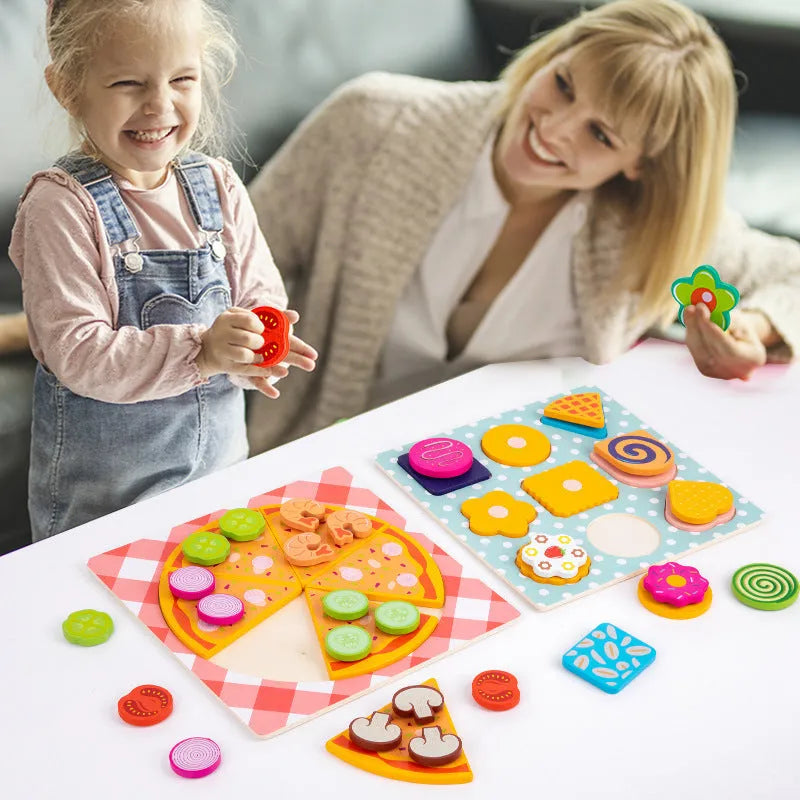 Children wooden educational toy set in XBL pizza biscuit colour box for hand-eye coordination and sensory training