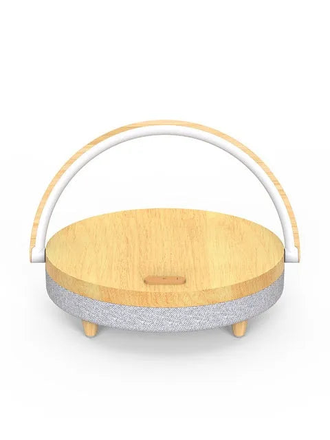 Multi-function wireless charging night light with Bluetooth speaker, touch switch, 191x203x55mm, Marbling or Wood Grain finish