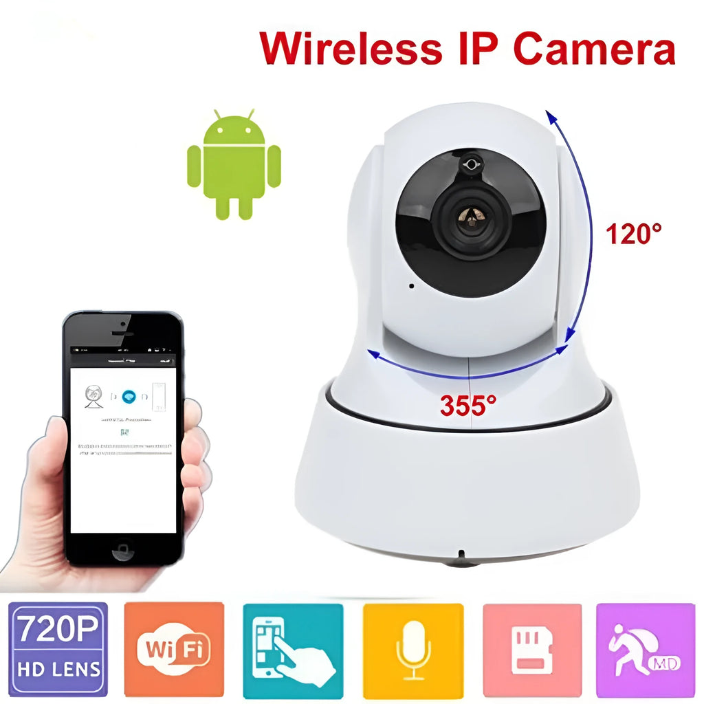 White 720P wireless network camera with Wi-Fi, pan tilt, 3.6mm lens and 10m night vision