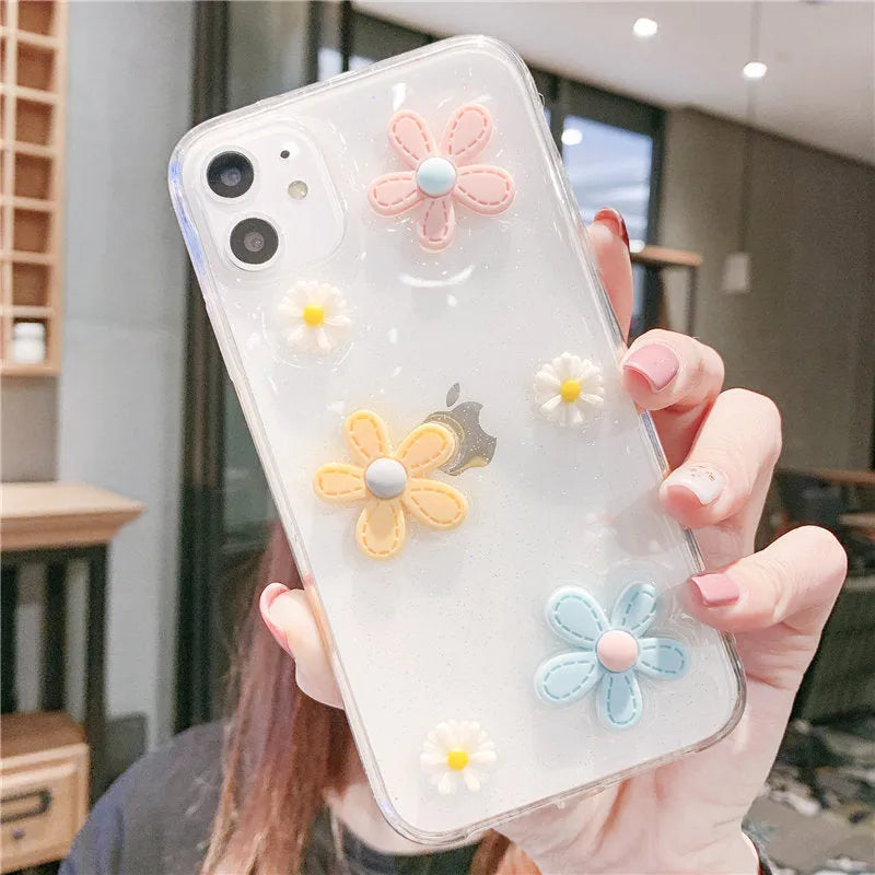 Soft rubber iPhone case with New Year flowers and heart pattern design