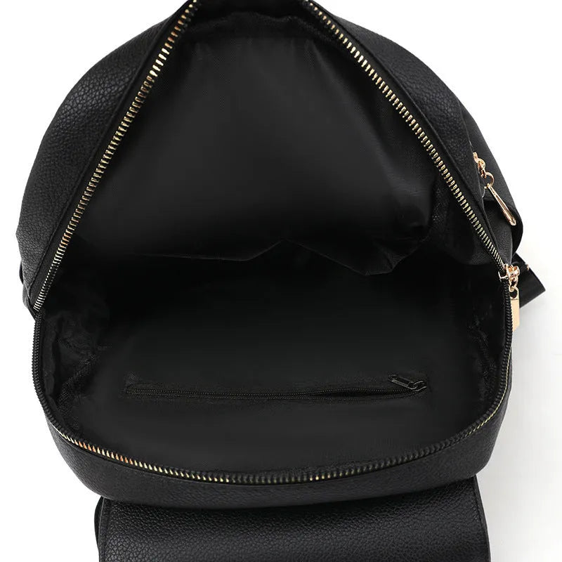 Casual women's leather backpack in street trend style with three-dimensional pockets