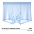 Men's ice silk boxer briefs in white, shown flat to highlight seamless construction.