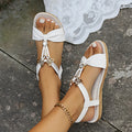 Women's solid white butterfly beaded Roman sandals with imitation leather lining and rubber sole