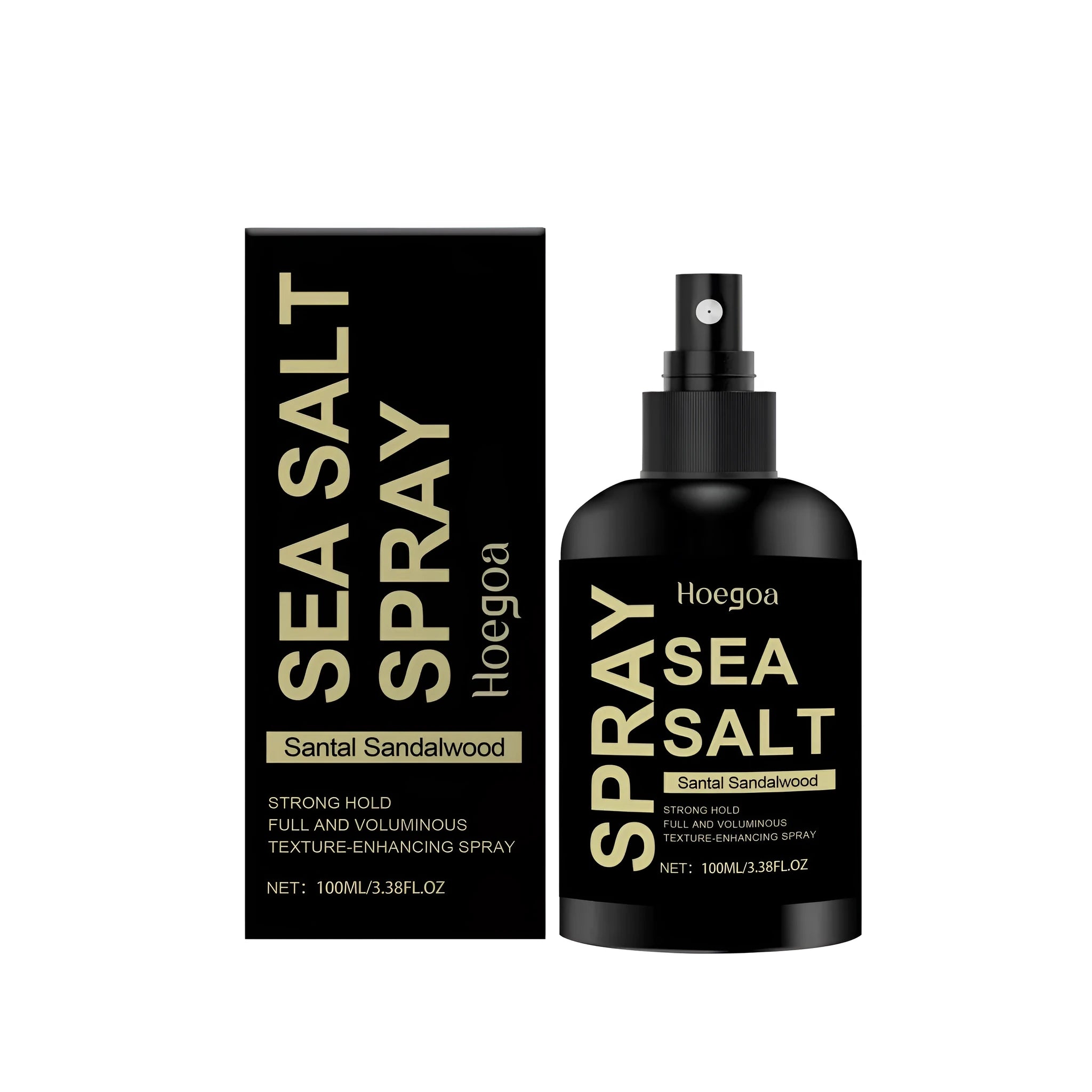 100ml bottle of hair sea salt styling spray with sandalwood extract on white background