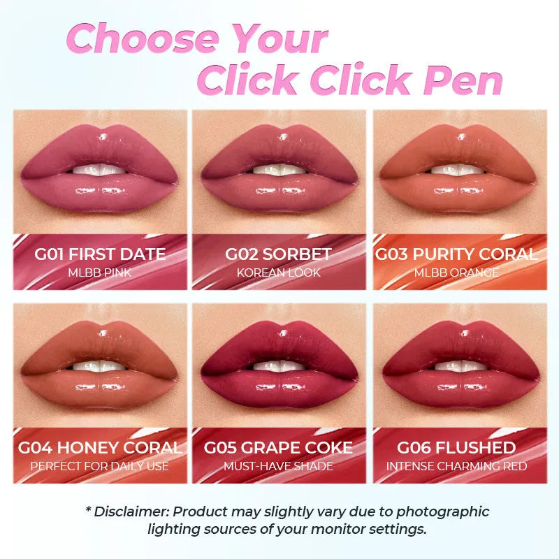 Waterproof and moisturising lipstick in a silver case, shown in one of six colour options from Z0033-G01 to Z0033-G06.