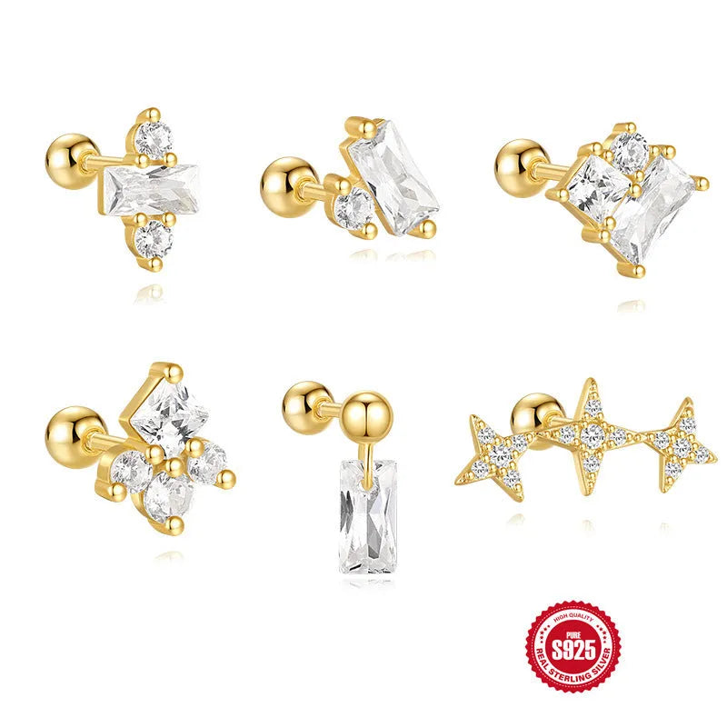 S925 sterling silver red earrings with square gravel floral design and golden colour options