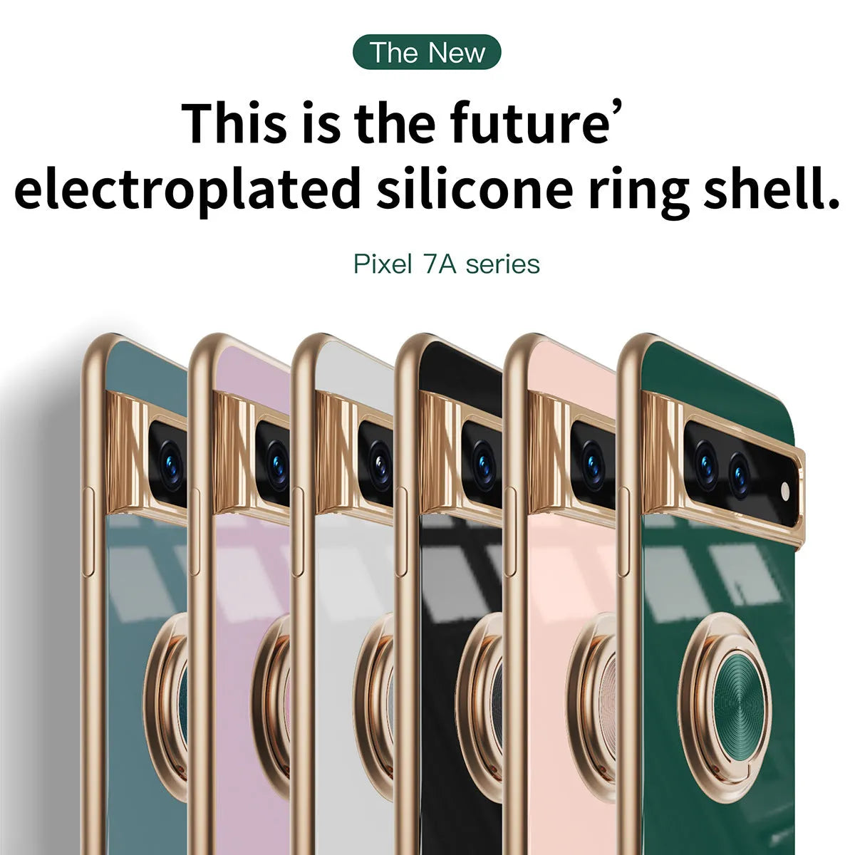 Rotating ring phone case for Google Pixel in electroplated TPU with bracket and anti-fall function, shown in black